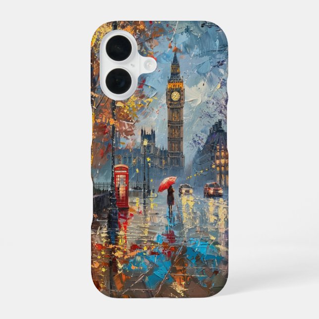 Rainy Evening in London iPhone 16 Case (Back)