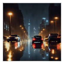 Rainy night. Cityscape Poster