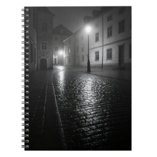 Rainy Night Cobblestone Street Notebook