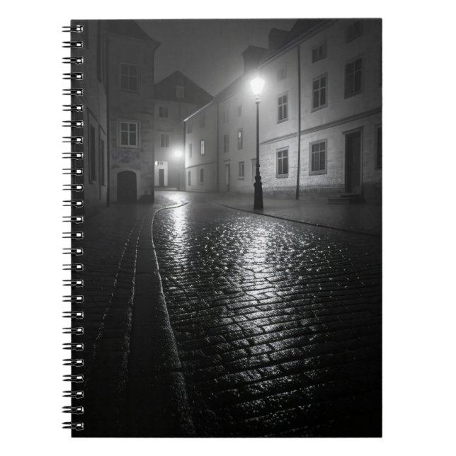 Rainy Night Cobblestone Street Notebook (Front)