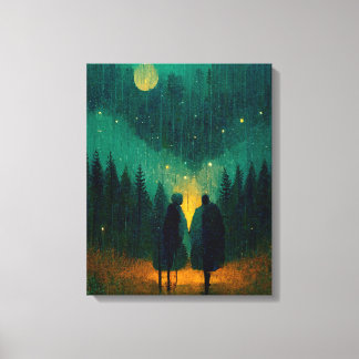 Rainy Night Couple in the Forest   Canvas Print