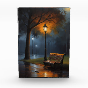 Rainy Night Park Bench – Cinematic Emotional Oil P Photo Block