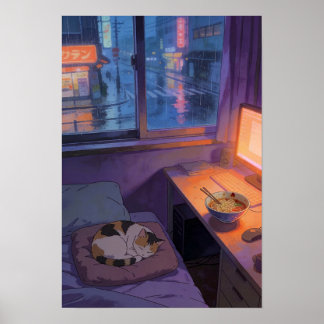 Rainy Night Ramen Cozy Anime Sanctuary Poster