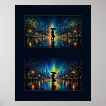 Rainy Night Romance Couple Under Umbrella Duo