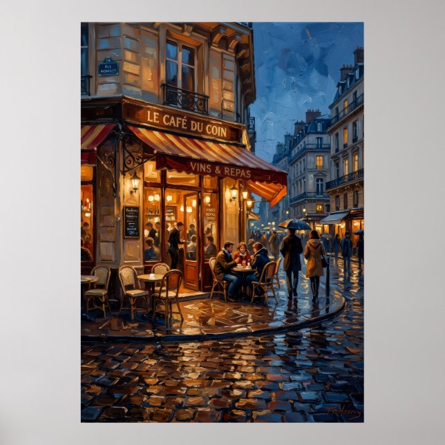 Rainy Paris Cafe Street Poster (Front)