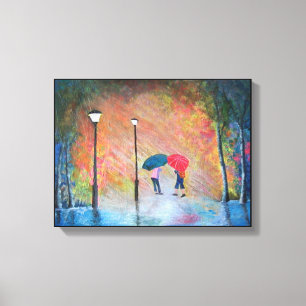 Rainy School Day in Korea Children Umbrella Canvas Print