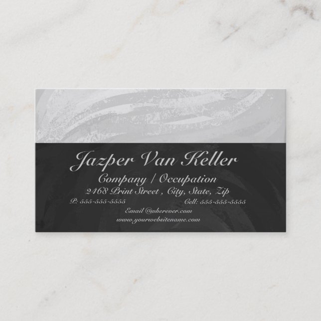 Rainy Sky Grey and Black Monogram Business Card (Front)