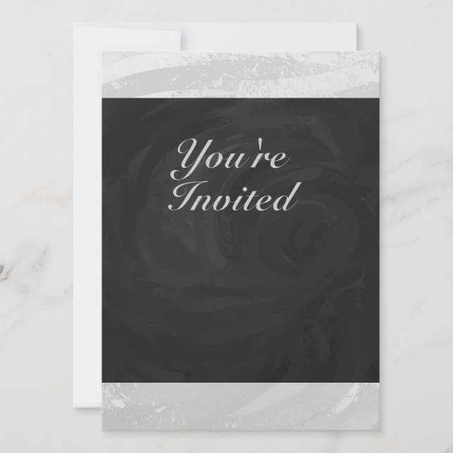 Rainy Sky Grey and Black Monogram Invitation (Front)