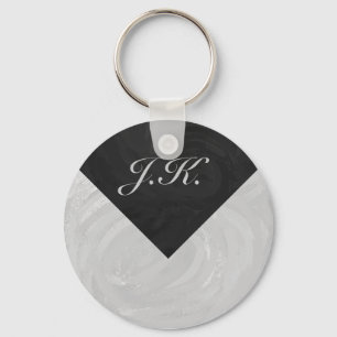 Rainy Sky Grey and Black Monogram Key Ring