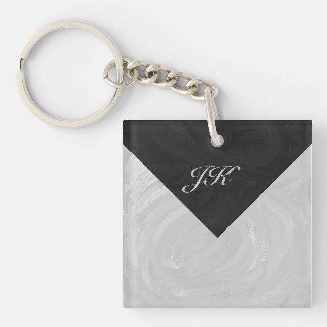 Rainy Sky Grey and Black Monogram Key Ring (Front)