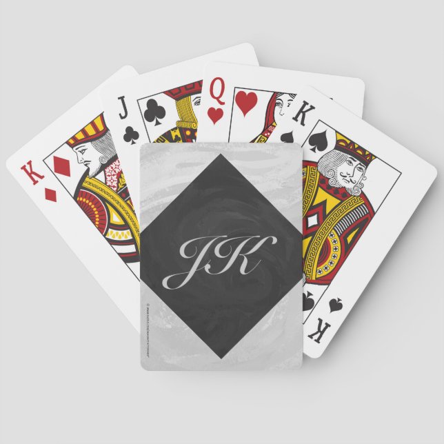 Rainy Sky Grey and Black Monogram Playing Cards (Back)