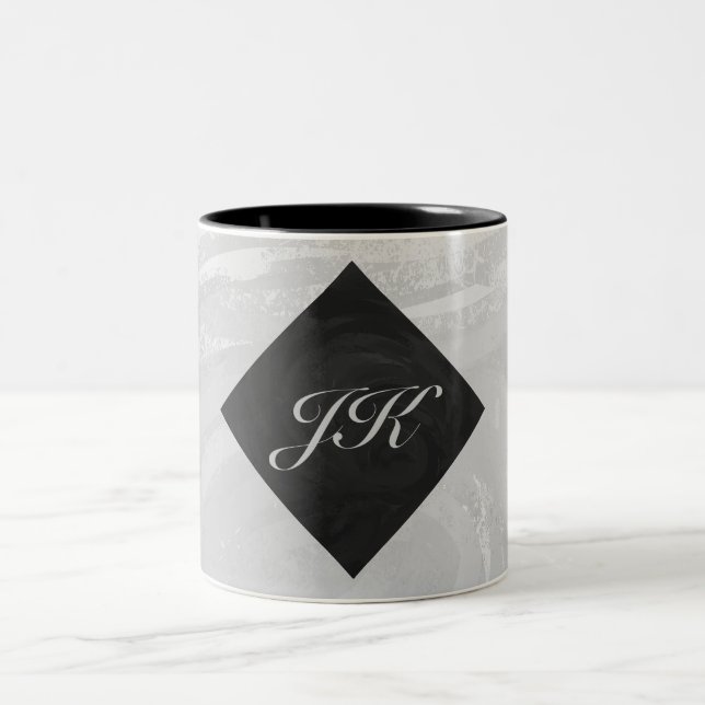 Rainy Sky Grey and Black Monogram Two-Tone Coffee Mug (Center)