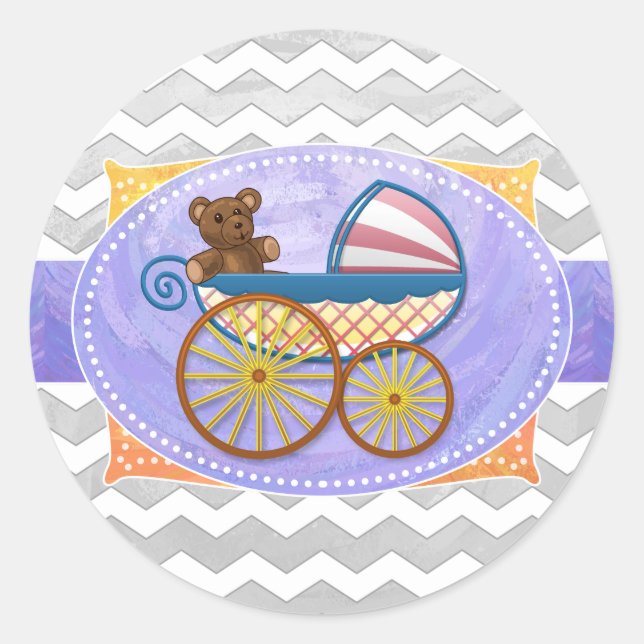 Rainy Sky Grey Chevron and Purple Baby Classic Round Sticker (Front)