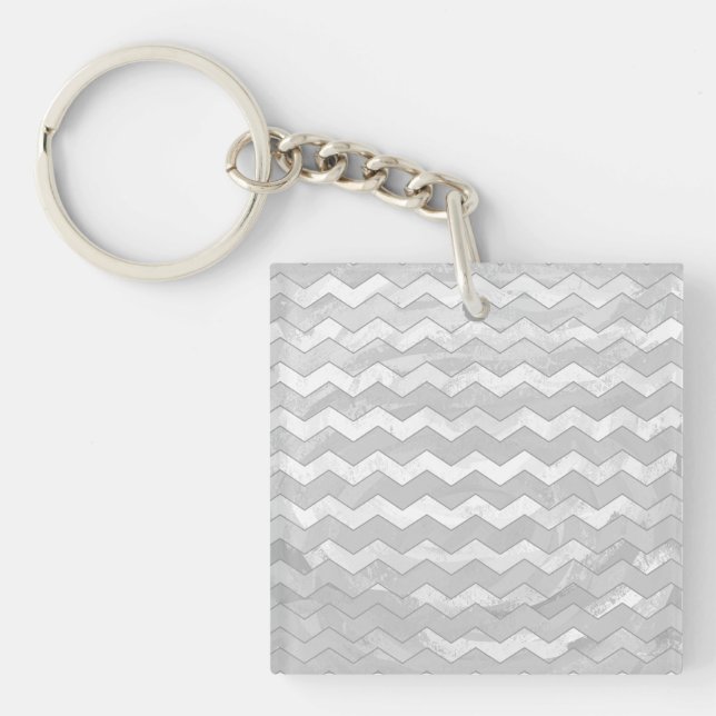 Rainy Sky Grey Chevron Pattern Key Ring (Front)