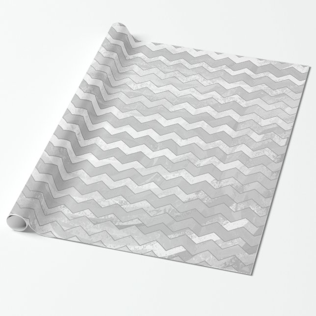 Rainy Sky Grey Chevron Pattern Wrapping Paper (Unrolled)
