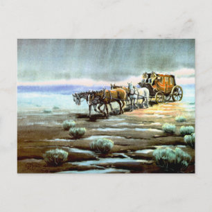 RAINY STAGECOACH by SHARON SHARPE Postcard