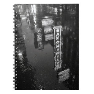 Rainy Street Neon Sign Reflection Notebook