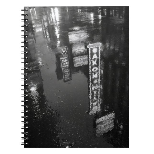 Rainy Street Neon Sign Reflection Notebook (Front)