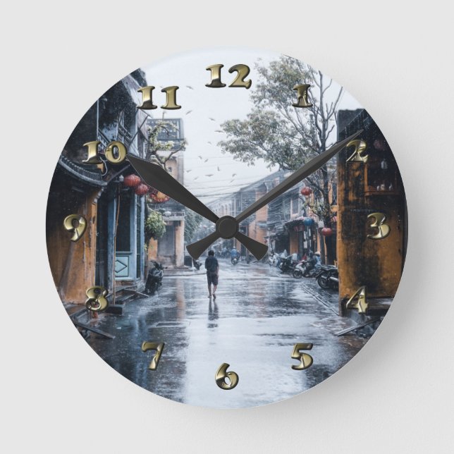 Rainy Streets of Vietnam Round Clock (Front)