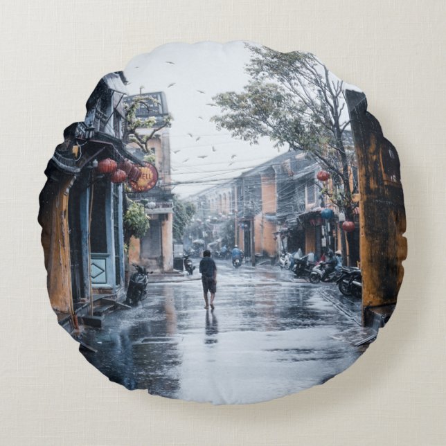 Rainy Streets of Vietnam Round Cushion (Front)