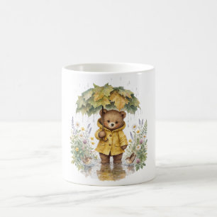 Rainy Teddy Bear Autumn Umbrella Art Coffee Mug
