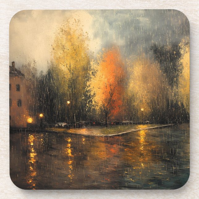 Rainy town abstract Ai art Coaster (Front)