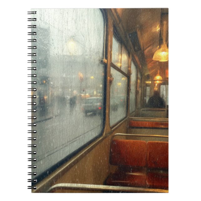 Rainy Tram Window Melancholy Mood Notebook (Front)