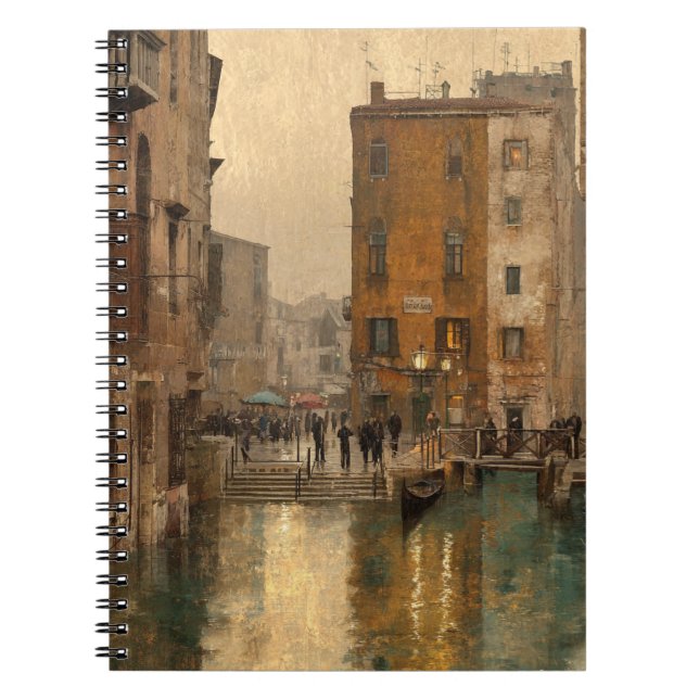 Rainy Venice Canal Street Scene Notebook (Front)