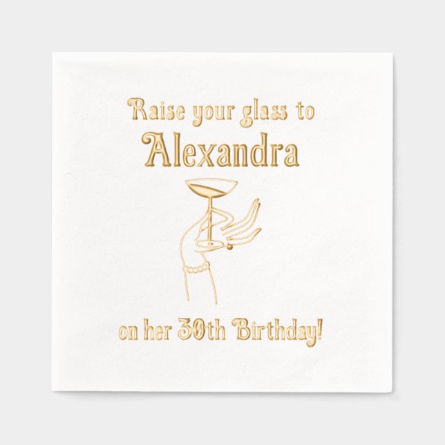 Raise a Glass Birthday Anniversary Party #2 Foil Napkins (Front)