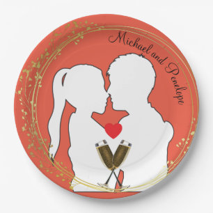 Raise a Toast to the Happy Couple Elegance Coral Paper Plate