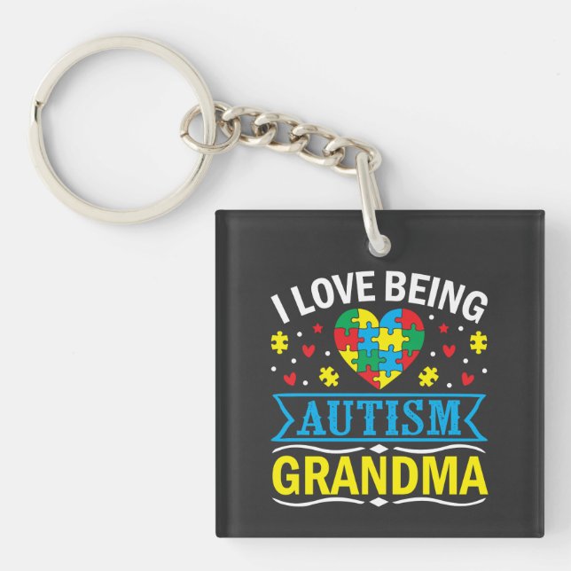 raise awareness about autism, Proud autism grandma Key Ring (Front)