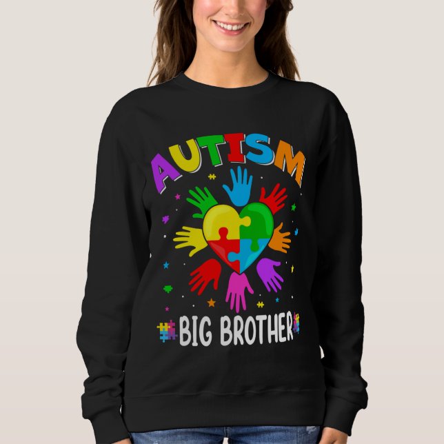 Raise Hand Autism Awareness Big Brother Family Mat Sweatshirt (Front)