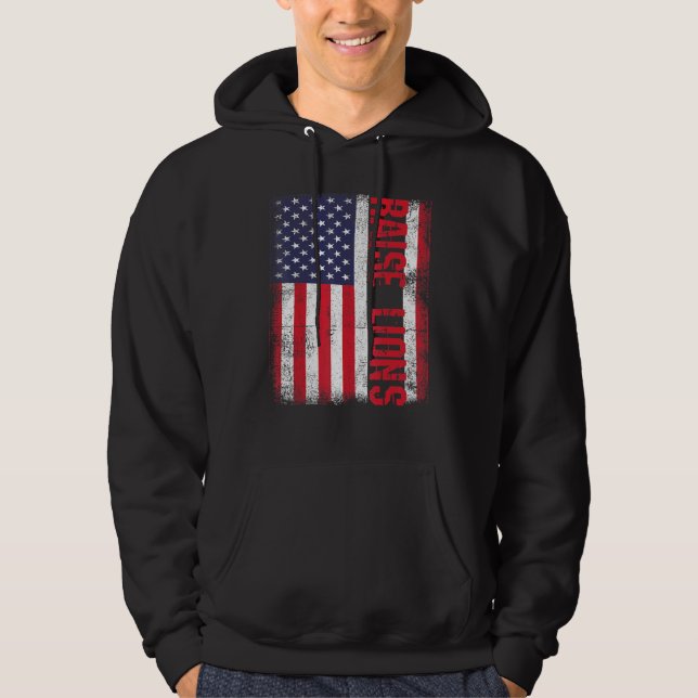 Raise Lions American Patriot Lion Veteran Usa Flag Hoodie (Front)