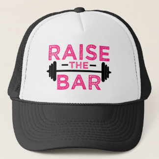 Raise the Bar funny fitness gym saying hat pink