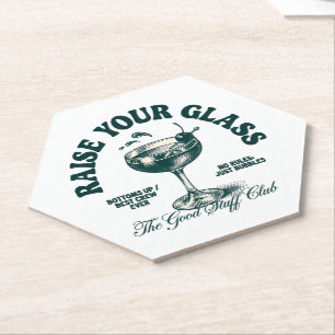 Raise Your Glass Vintage Cocktail Club Design Paper Coaster
