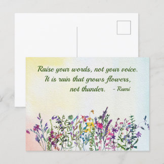 Raise Your Words Quote Watercolor Wildflowers Postcard