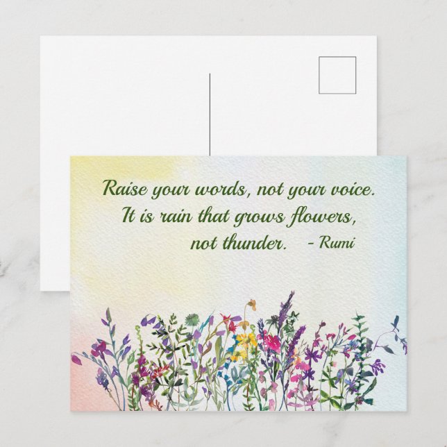Raise Your Words Quote Watercolor Wildflowers Postcard (Front/Back)