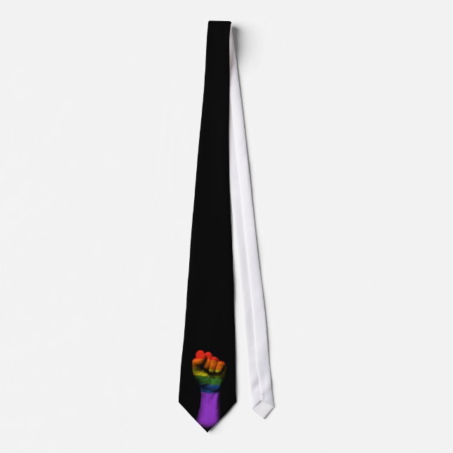 Raised Clenched Fist with Gay Pride Rainbow Flag Tie (Front)