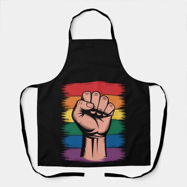 Raised Fist Pride Rainbow LGBTQ Support Rights Apron (Front)