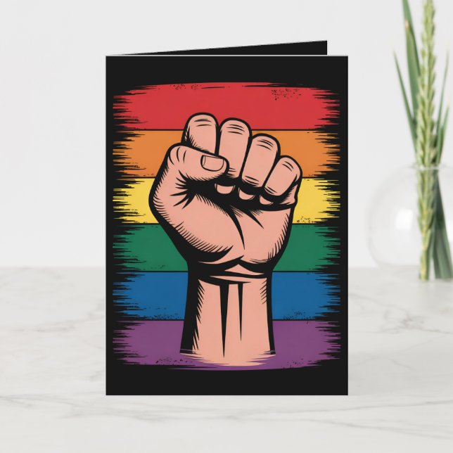 Raised Fist Pride Rainbow LGBTQ Support Rights Card (Front)