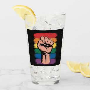 Raised Fist Pride Rainbow LGBTQ Support Rights Glass
