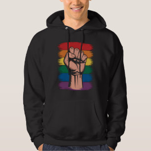 Raised Fist Pride Rainbow LGBTQ Support Rights Hoodie