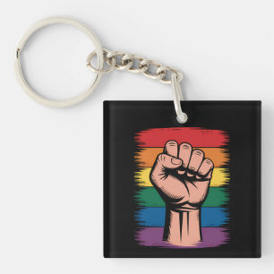 Raised Fist Pride Rainbow LGBTQ Support Rights Key Ring
