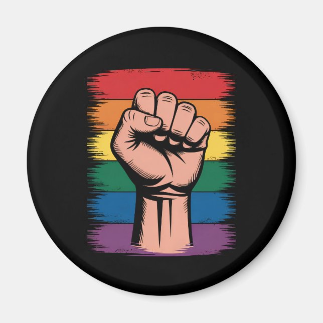 Raised Fist Pride Rainbow LGBTQ Support Rights Magnet (Front)