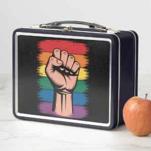 Raised Fist Pride Rainbow LGBTQ Support Rights Metal Lunch Box