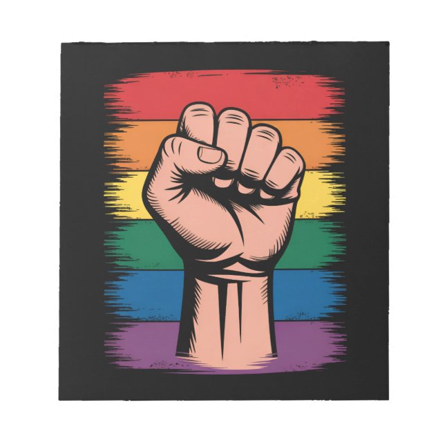Raised Fist Pride Rainbow LGBTQ Support Rights Notepad (Front)