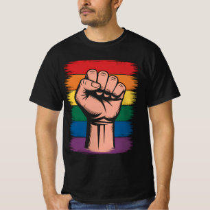 Raised Fist Pride Rainbow LGBTQ Support Rights T-Shirt