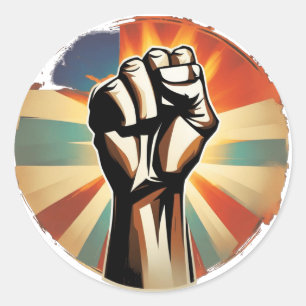 RAISED FIST SERIES - retro badge Classic Round Sticker