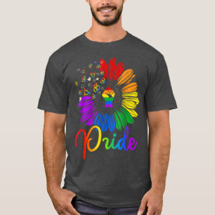 Raised Fist Sunflower Pride LGBT Gay Lesbian Trans T-Shirt