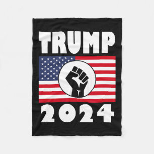 Raised Fist Trump 2024 American Flag Patriot Fleece Blanket